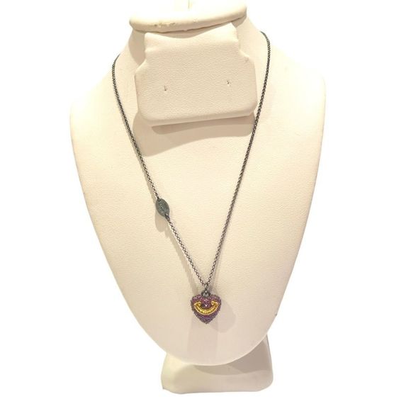 Juicy Couture Jewelry - JUICY COUTURE Pink Crystal Heart Gunmetal Necklace